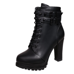 Round-toe lace-up rivet boots