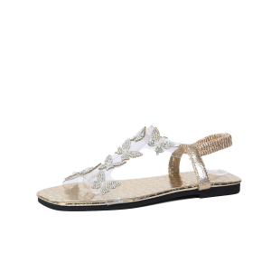 New style butterfly rhinestone flat square-toe fish-mouth sandals