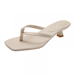 Fairy-style square-toe high-heeled flip-flops