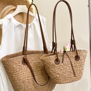 Chic and Stylish Solid-Color Woven Bag