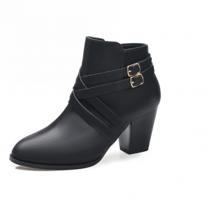 Round-toed, thick-heeled, high-heeled, bare boots with side zipper straps and Dr. Martens boots