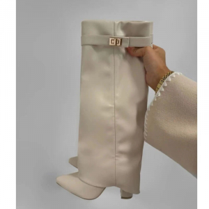 Women's export boots with pointed toes, wide sleeves, straight body, mid-length, metal fasteners, and long boots