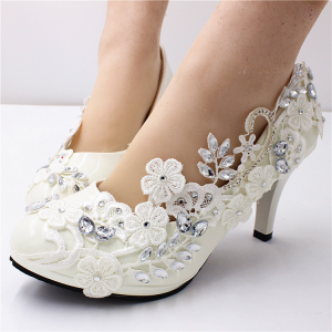 European and American style ultra-high heels white wedding round-toed plus-size wedding shoes