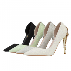 Light luxury and sexy women's shoes: metal flower pointed toe, thin heel, high heel, slimming side cutout wedding shoes, single shoes