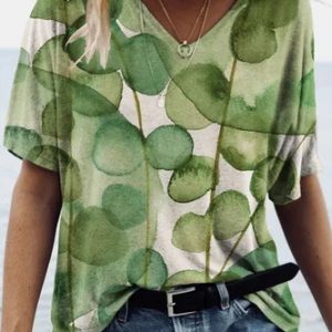 Fashionable printed contrasting V-neck base shirt