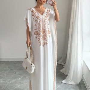 Custom Wholesale Women's Embroidered Summer Luxury Dubai Style