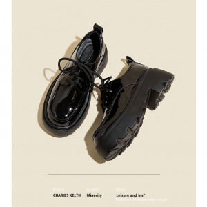 Height-increasing lace-up loafer sponge shoes thick-soled small leather shoes